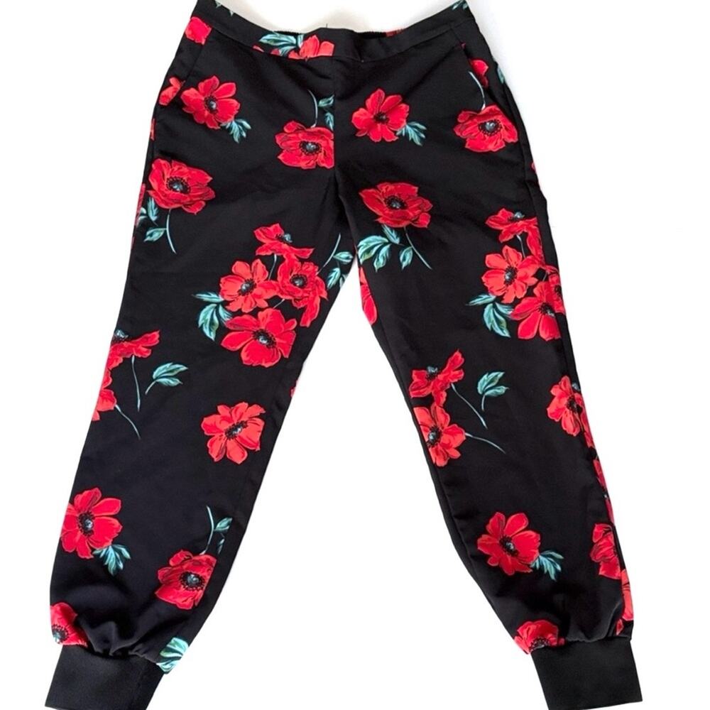 Express Women Size M Floral Sweatpants - Black and Red